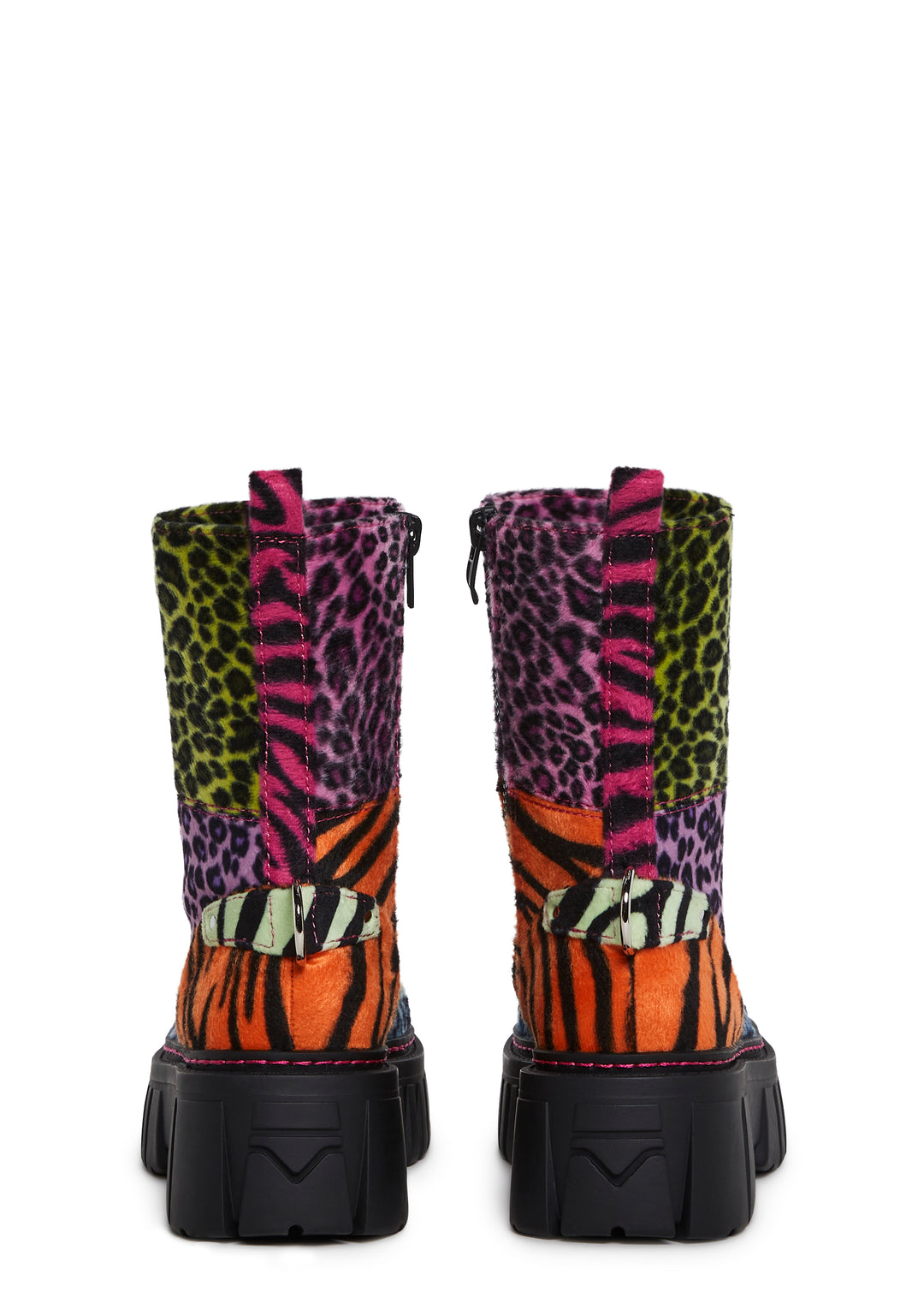 Patchwork Animal Print Combat Boots With Lace-Ups And Side Zip Current Mood - Multi - Image 4