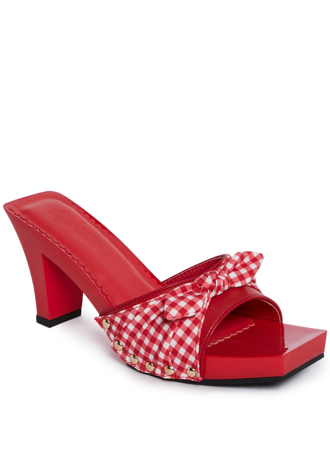 Gingham Bow Heeled Sandals Sugar Thrillz - Red - Image 2