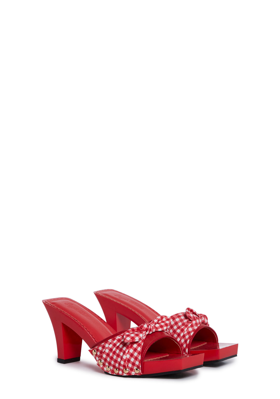 Gingham Bow Heeled Sandals Sugar Thrillz - Red - Image 3