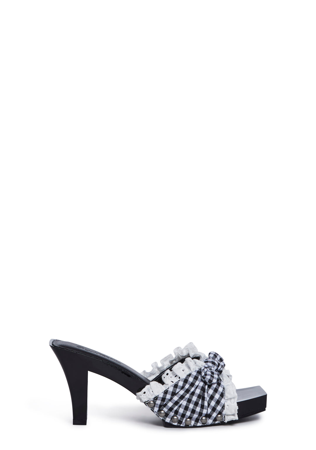 Gingham Eyelet Bow Heeled Sandals Sugar Thrillz - Black