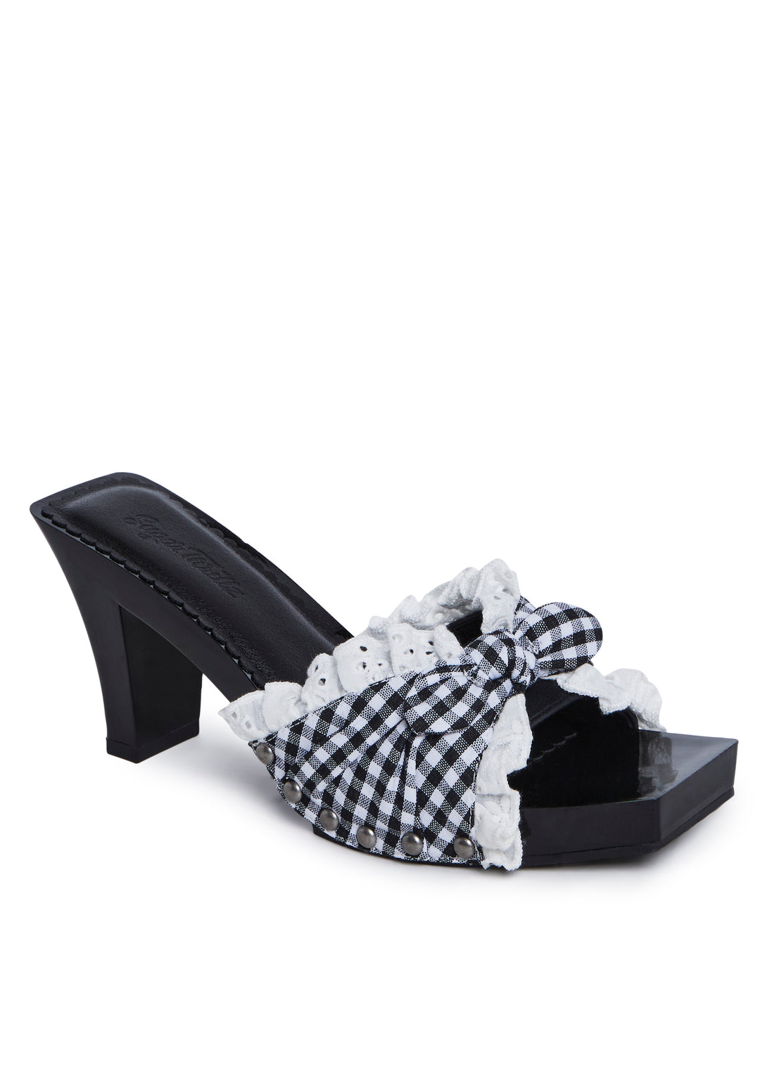 Gingham Eyelet Bow Heeled Sandals Sugar Thrillz - Black - Image 2