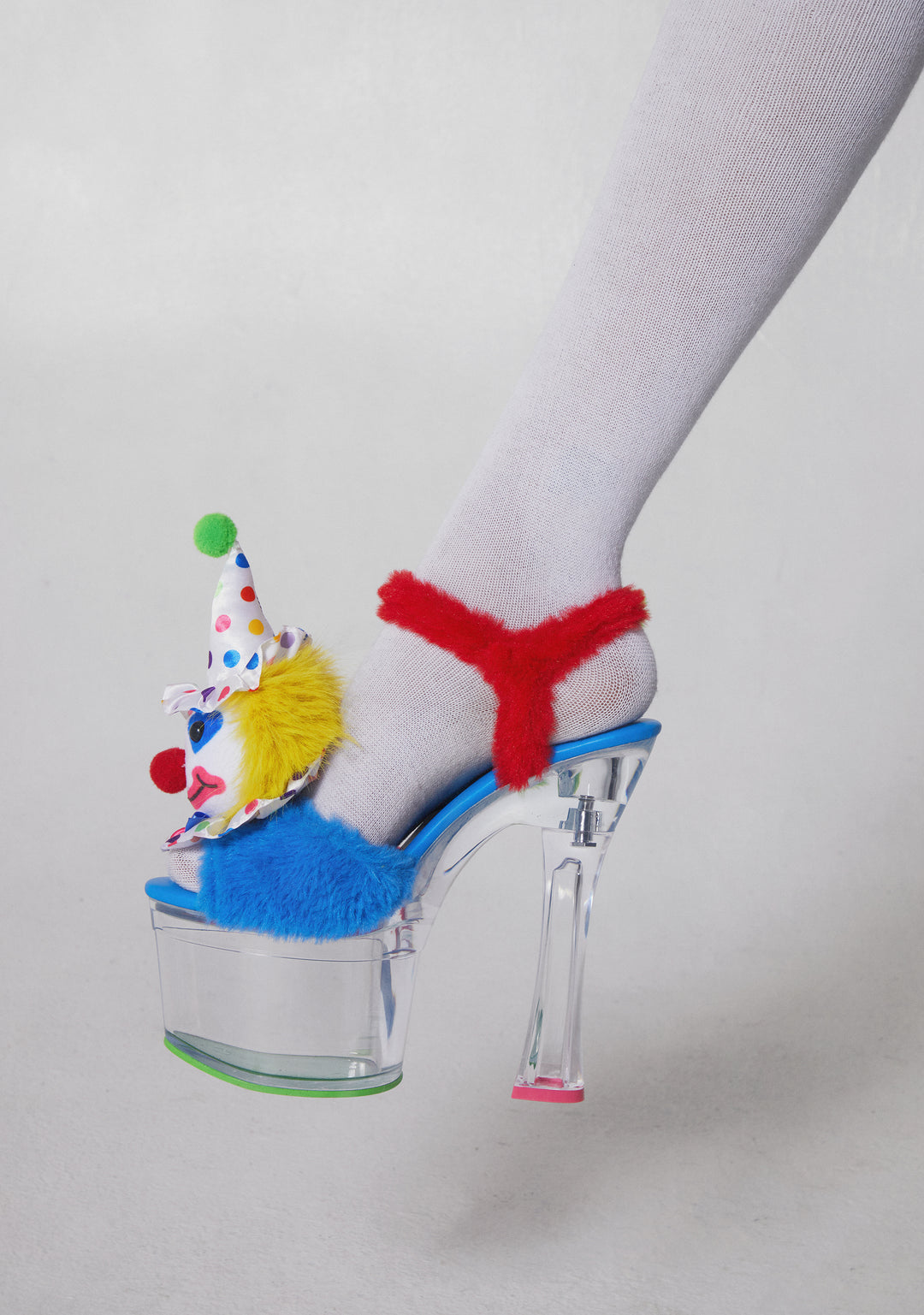 Clowncore Clown Plushie Faux Fur Lucite Platform Heels Club Exx - Multi - Image 5