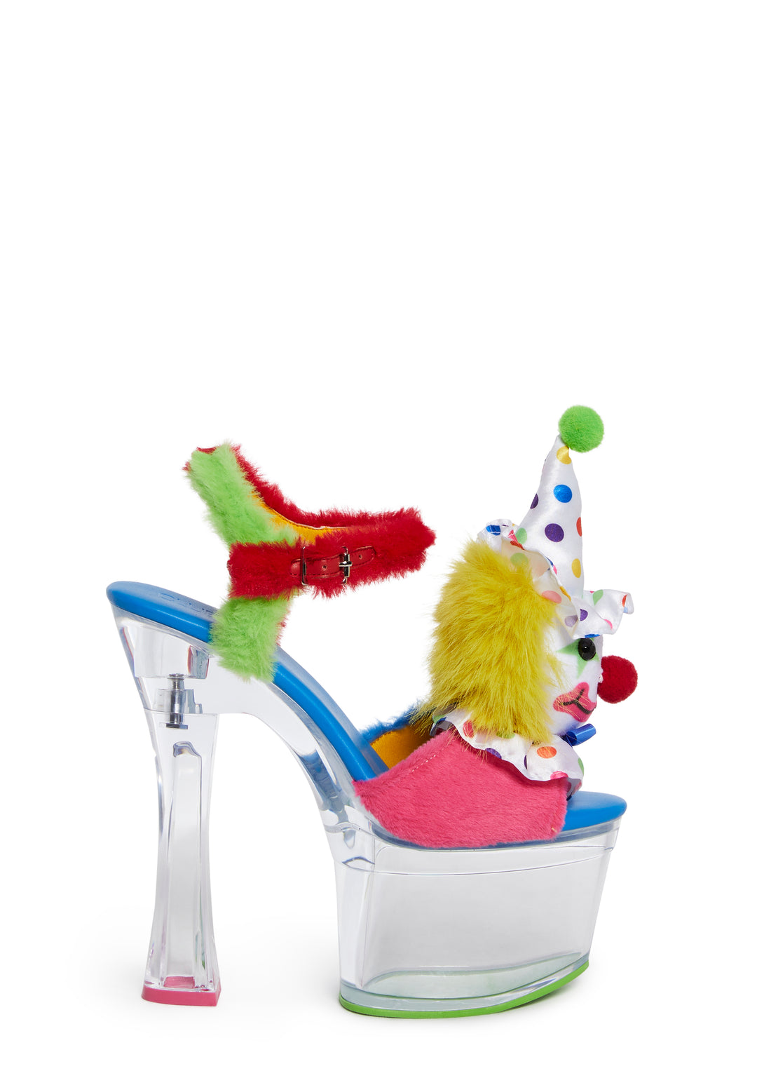 Clowncore Clown Plushie Faux Fur Lucite Platform Heels Club Exx - Multi - Image 3