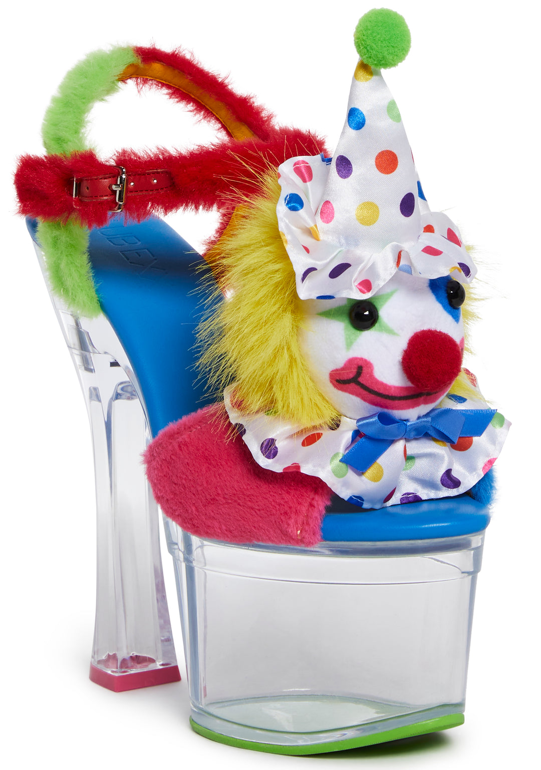 Clowncore Clown Plushie Faux Fur Lucite Platform Heels Club Exx - Multi - Image 2