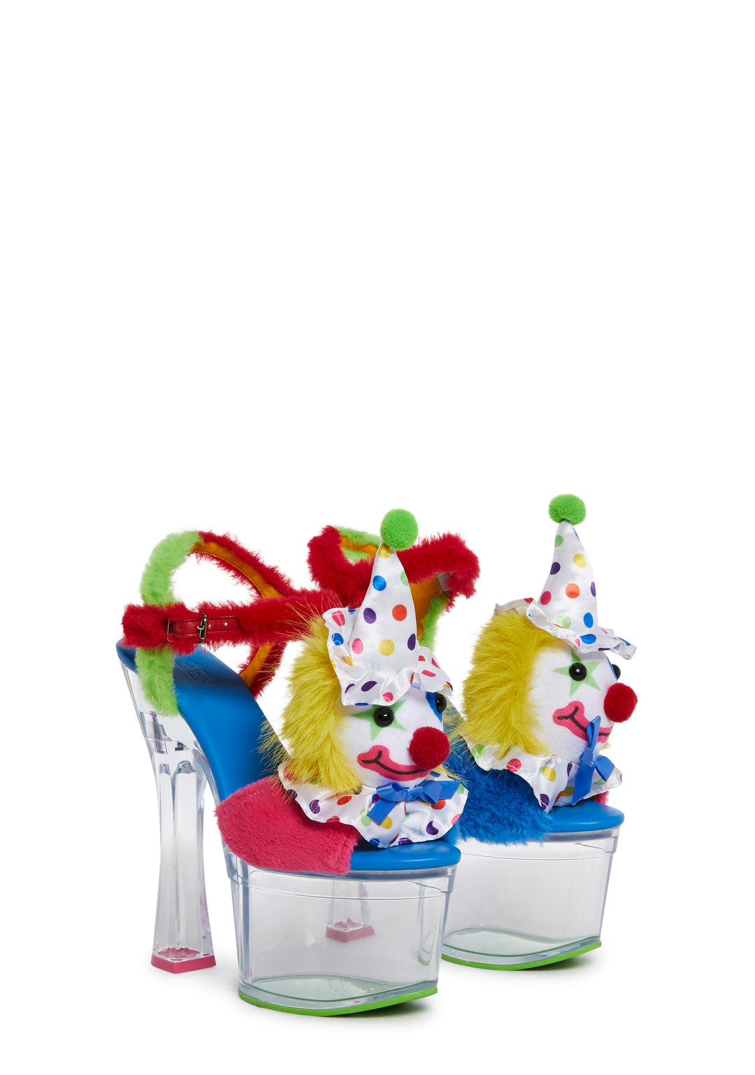 Clowncore Clown Plushie Faux Fur Lucite Platform Heels Club Exx - Multi