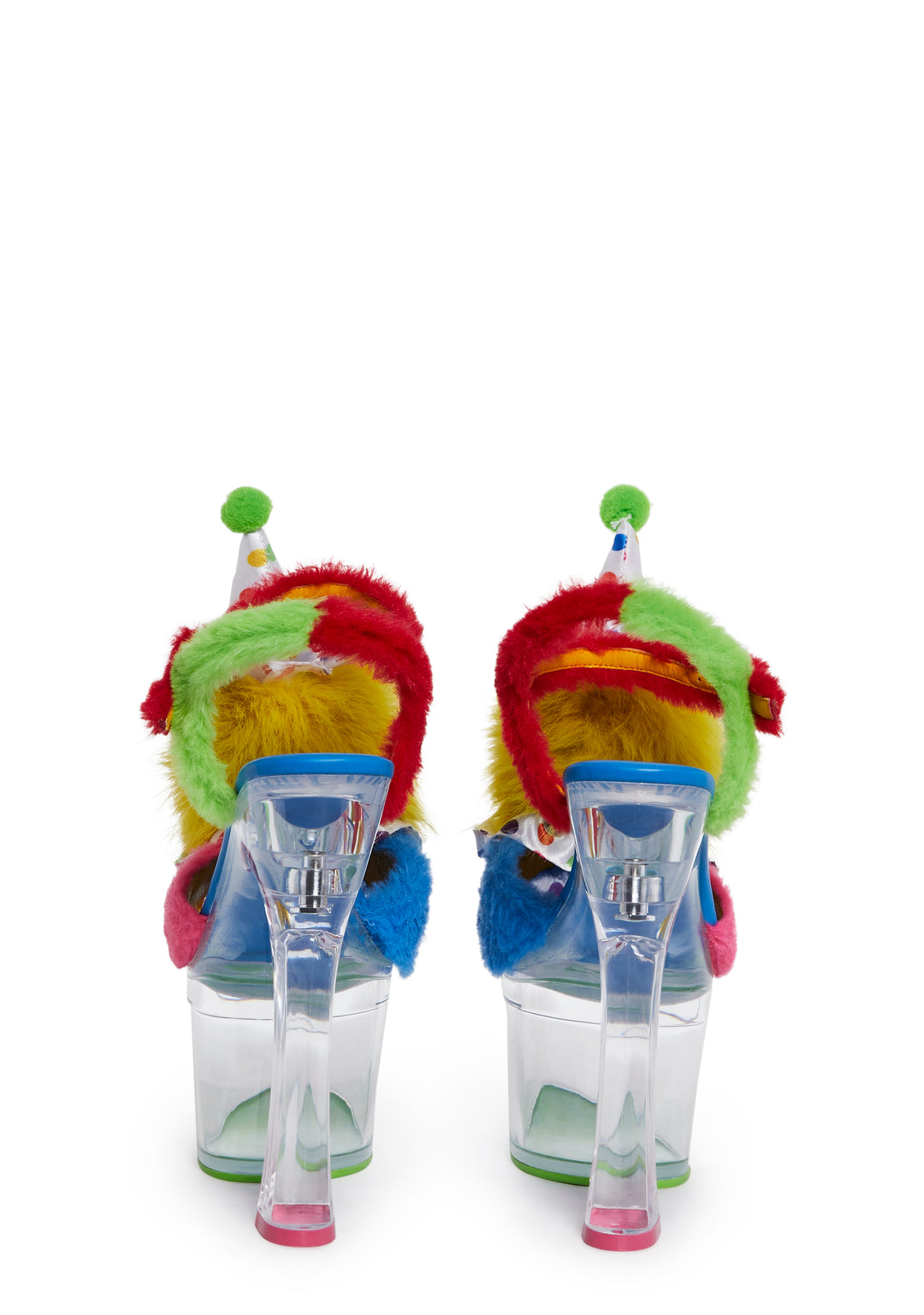 Clowncore Clown Plushie Faux Fur Lucite Platform Heels Club Exx - Multi - Image 4