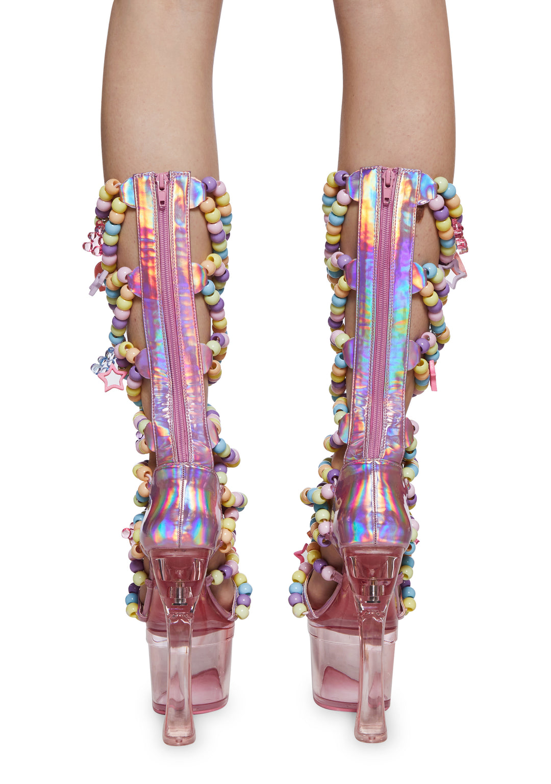 Rave Beaded Platform Lucite Clear Heels With Charms Club Exx - Multi - Image 4