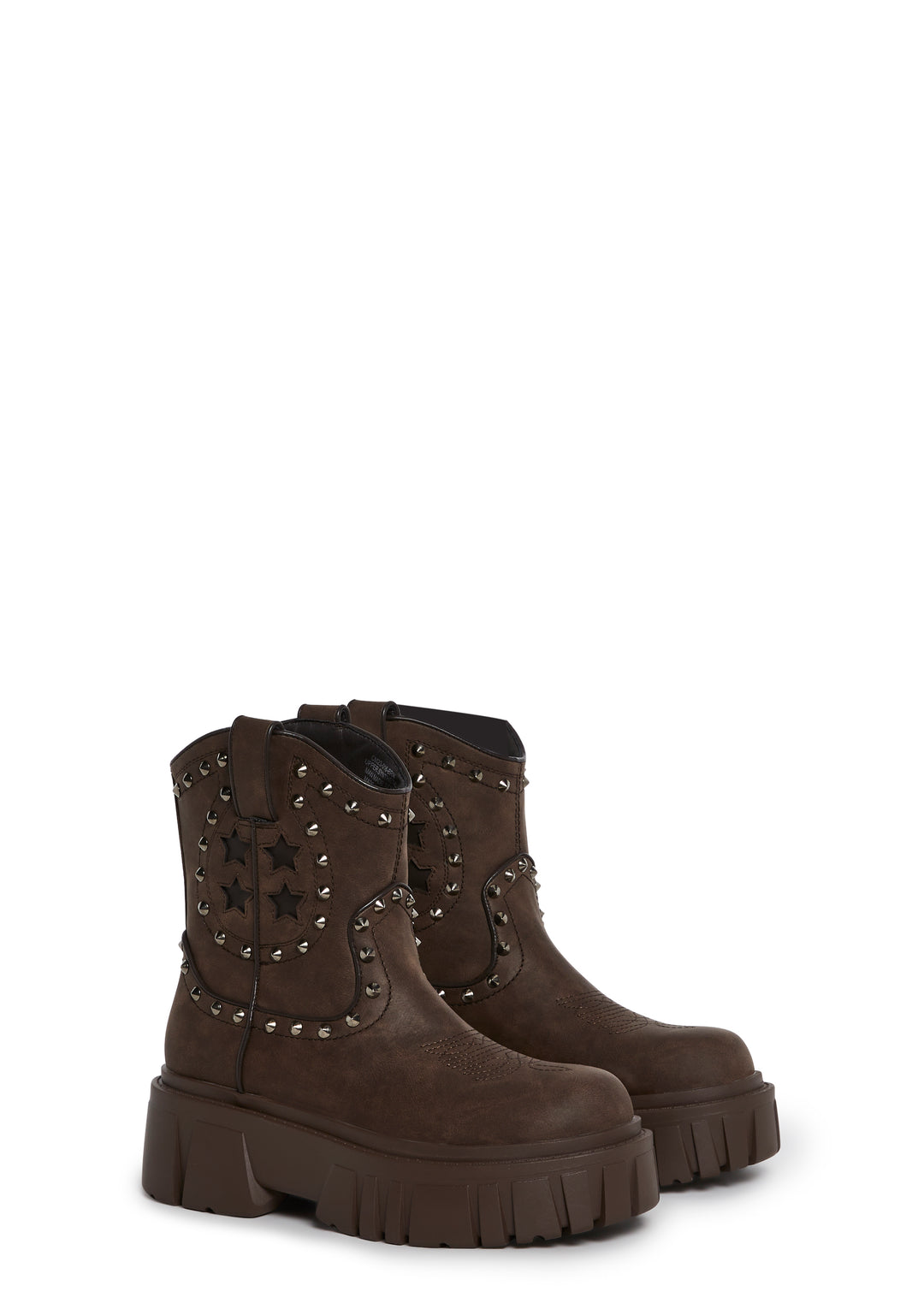 Western Stud Platform Cowboy Boots Current Mood - Brown - Image 3