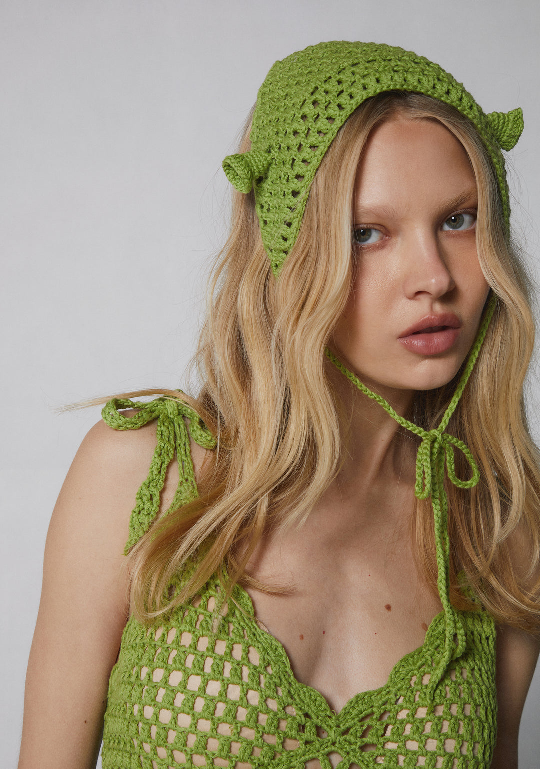 Dolls Kill x Shrek Sheer Crochet And Mesh Mini Dress With Crochet Hat - Green - Image 9