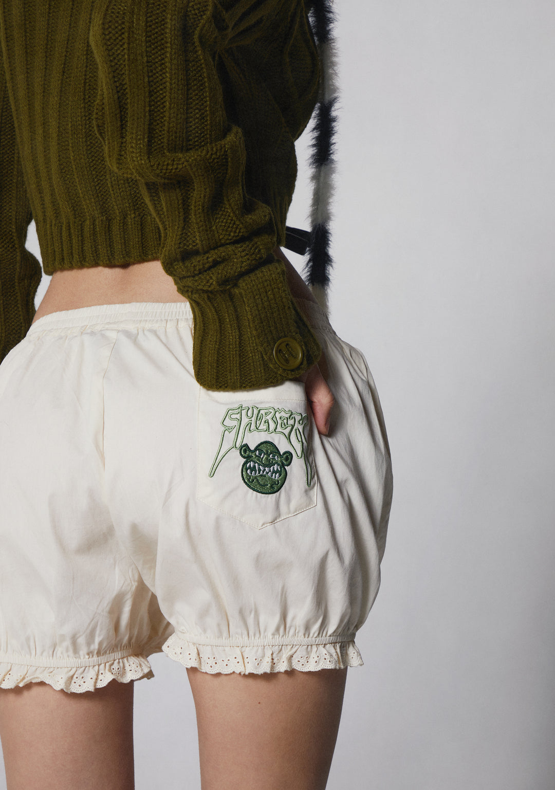 Dolls Kill x Shrek Cotton Twill Bloomers With Embroidered Pocket - Off White - Image 7