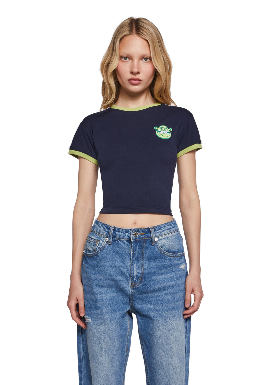 Dolls Kill x Shrek Jersey Crop Tee With Embroidery - Blue - Image 5