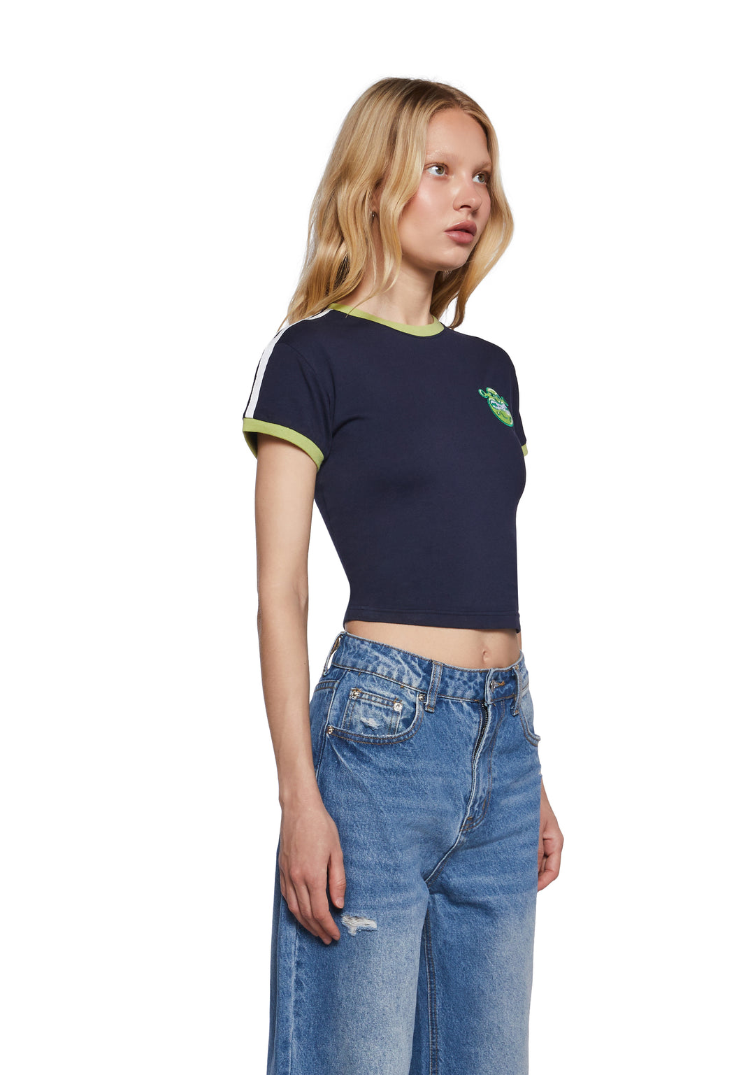 Dolls Kill x Shrek Jersey Crop Tee With Embroidery - Blue - Image 3