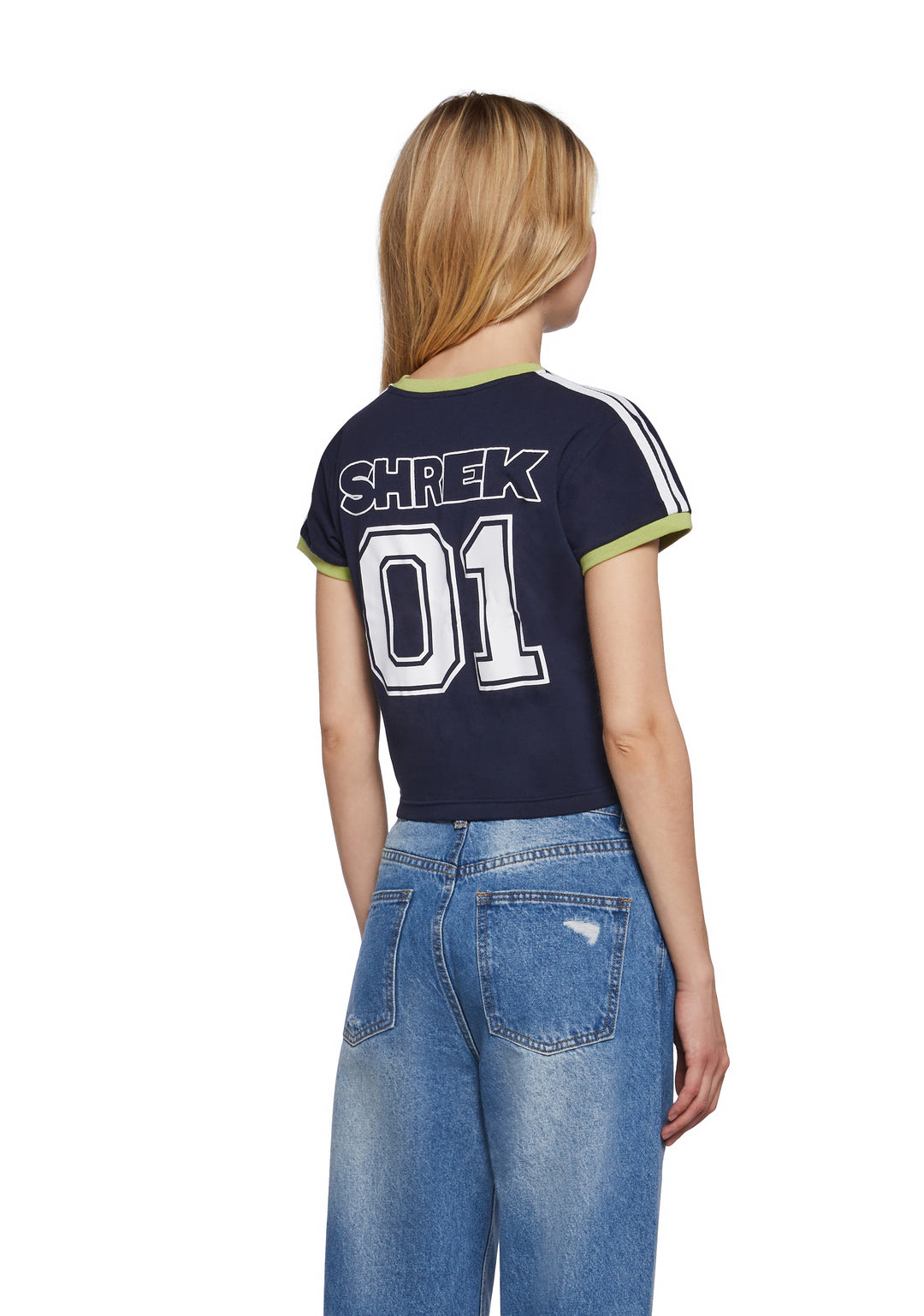 Dolls Kill x Shrek Jersey Crop Tee With Embroidery - Blue - Image 4