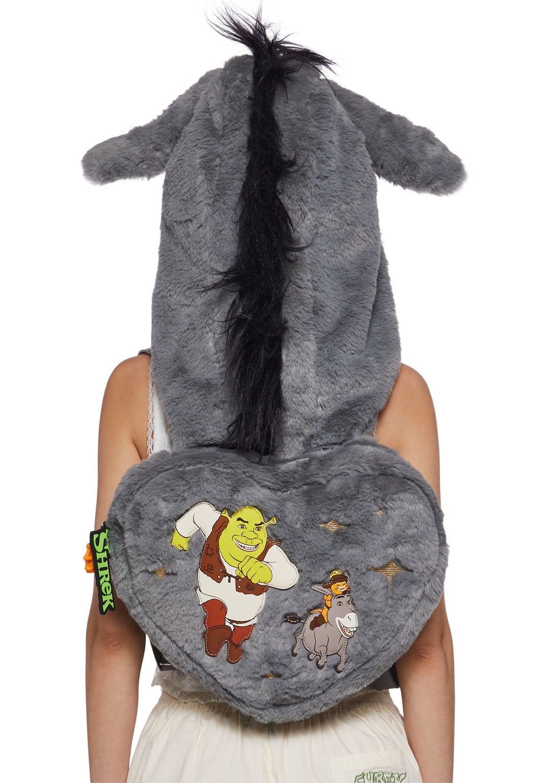 Dolls Kill x Shrek Donkey Hooded Backpack With Waffle Charm - Gray