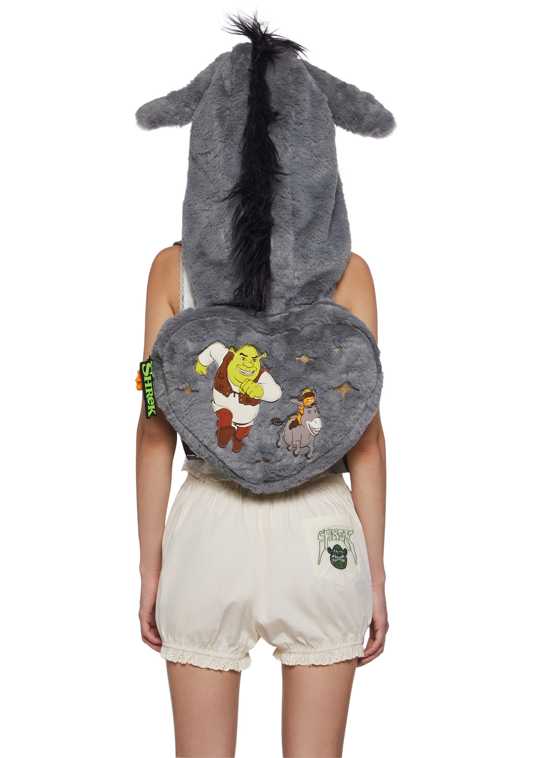 Dolls Kill x Shrek Donkey Hooded Backpack With Waffle Charm - Gray - Image 5