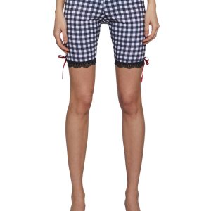 Womens Gingham Bike Shorts With Lace Trim Sugar Thrillz - Black