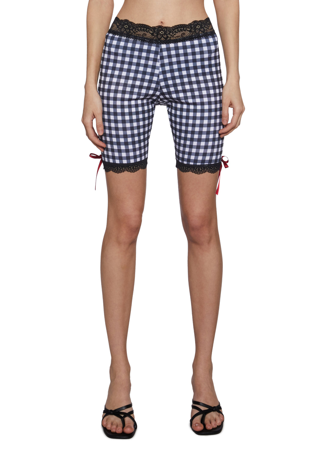Womens Gingham Bike Shorts With Lace Trim Sugar Thrillz - Black
