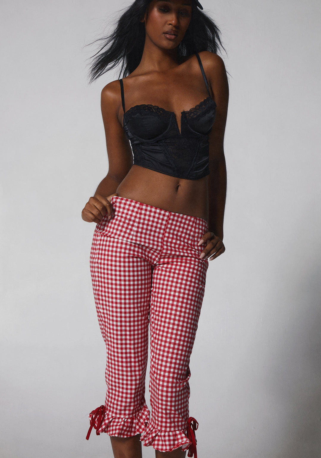 Womens Gingham Capri Pants Sugar Thrillz - Red - Image 6
