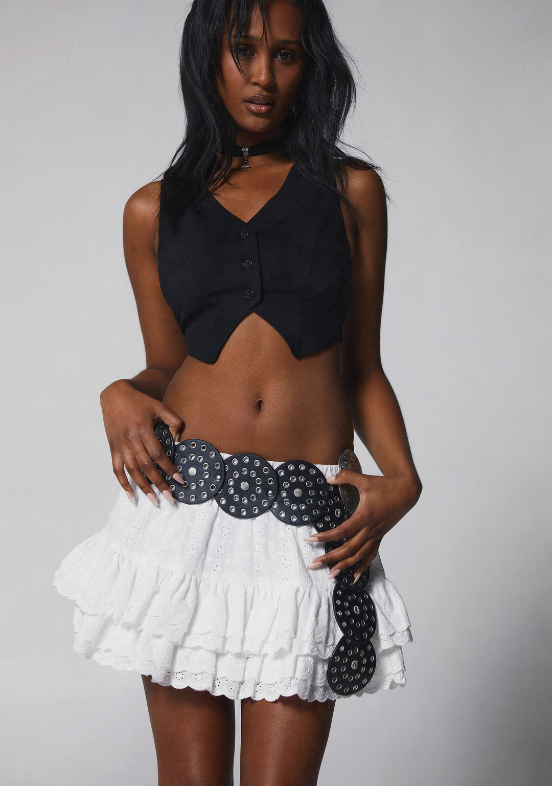 Womens Eyelet Lace Ruffled Mini Skirt Sugar Thrillz - White - Image 6