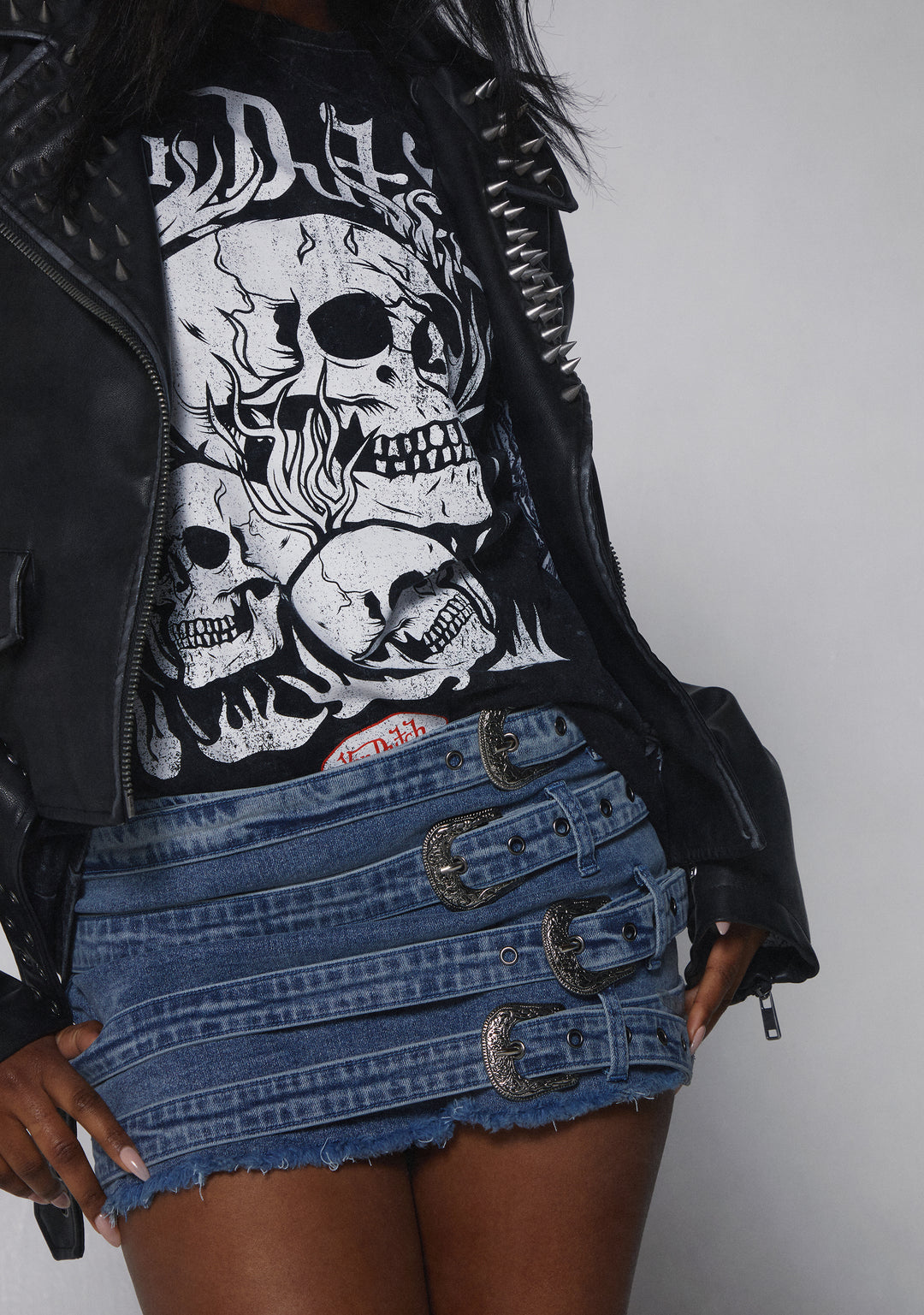 Womens Western Buckle Micro Skirt Sugar Thrillz - Blue - Image 6