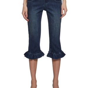 Womens Ruffled Denim Capri Pants Jeans Sugar Thrillz - Blue
