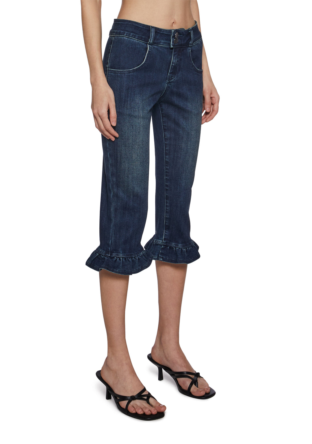 Womens Ruffled Denim Capri Pants Jeans Sugar Thrillz - Blue - Image 3