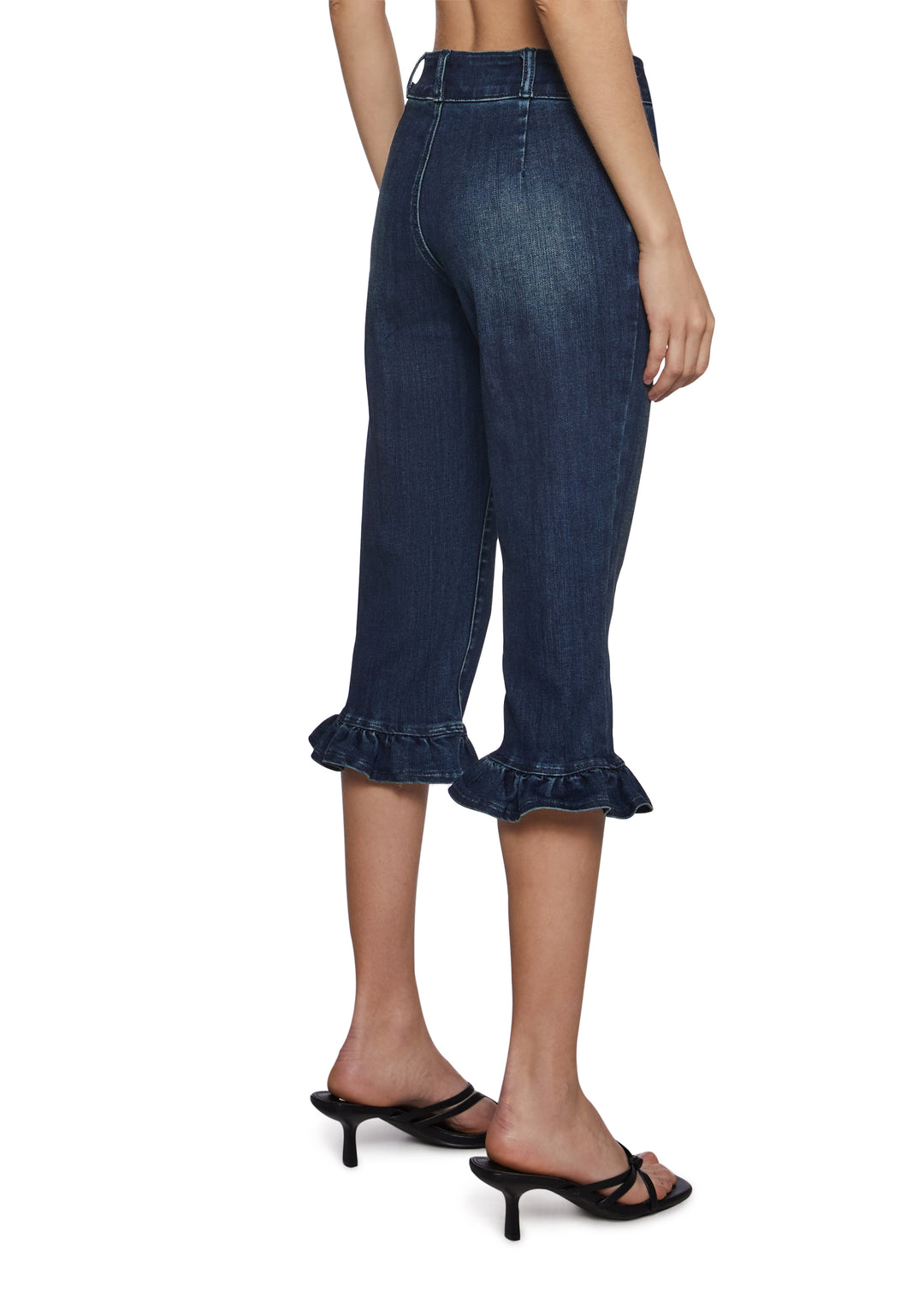 Womens Ruffled Denim Capri Pants Jeans Sugar Thrillz - Blue - Image 4
