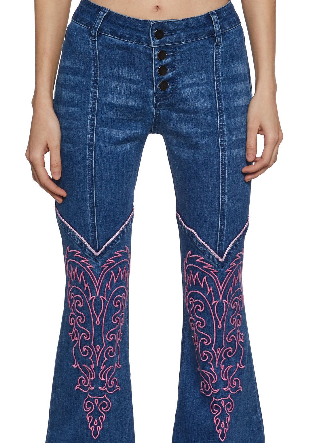 Womens Denim Flared Pants Jeans With Embroidery Sugar Thrillz - Blue - Image 5