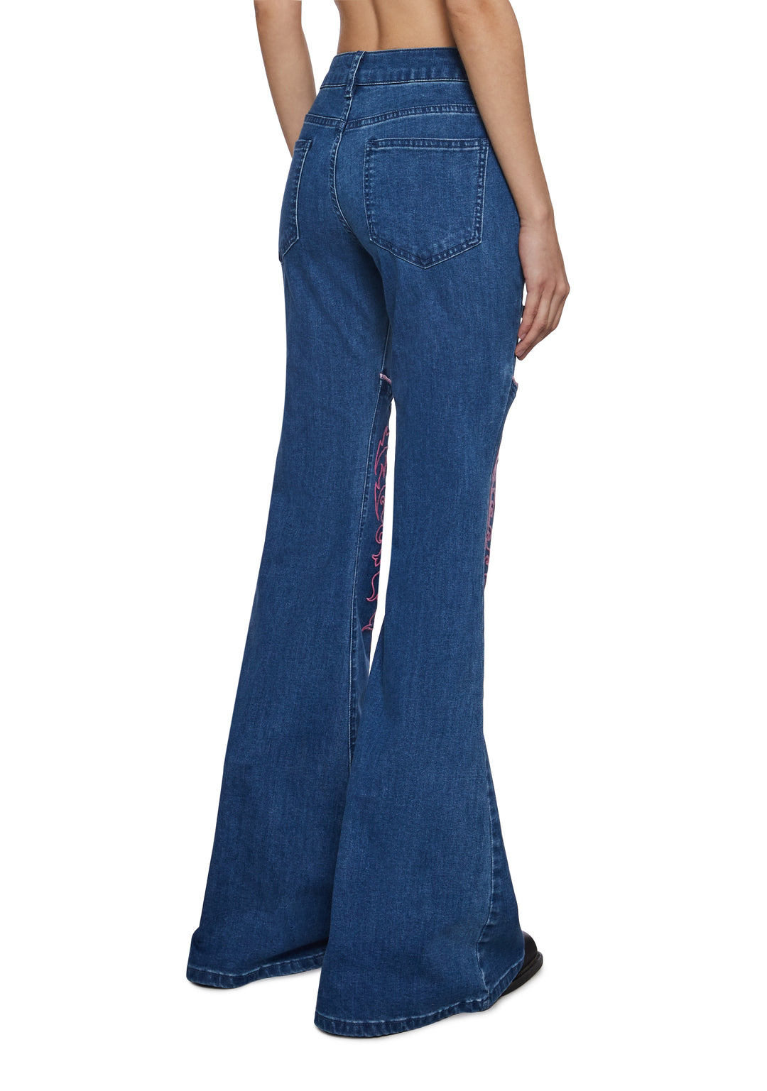Womens Denim Flared Pants Jeans With Embroidery Sugar Thrillz - Blue - Image 4
