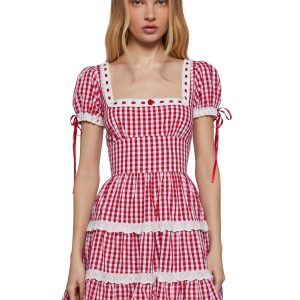Womens Poplin Gingham Ruffled Dress Sugar Thrillz - Red