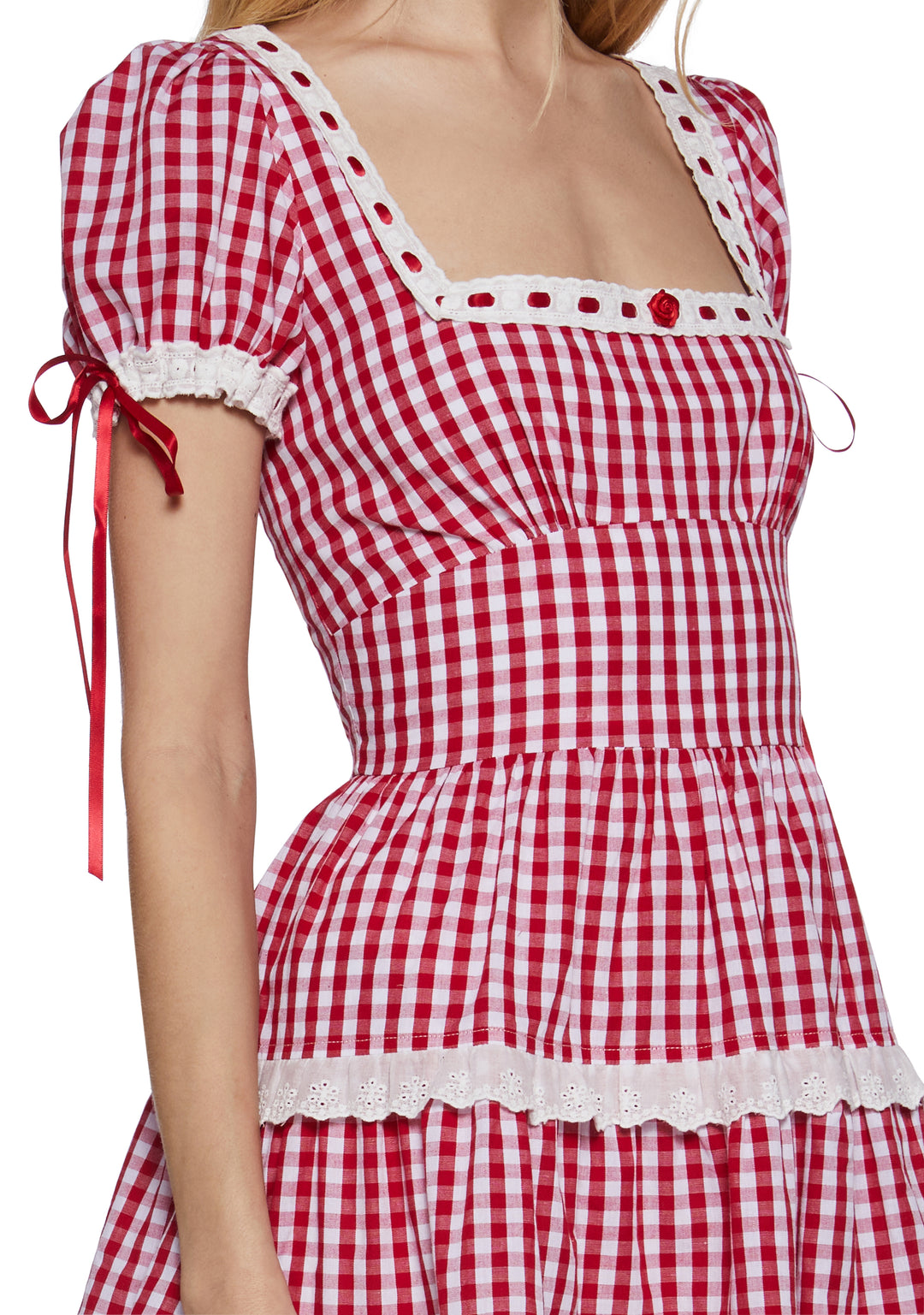 Womens Poplin Gingham Ruffled Dress Sugar Thrillz - Red - Image 5