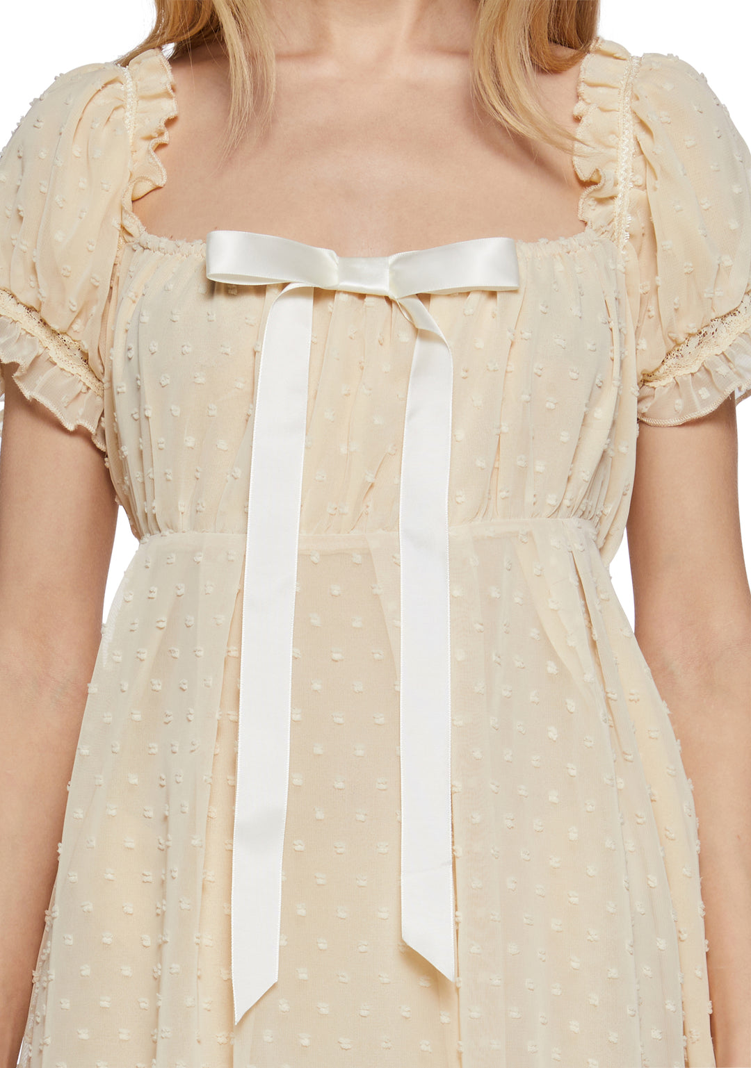 Womens Chiffon Swiss Dot Babydoll Mini Dress Sugar Thrillz - Yellow - Image 5