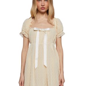 Womens Chiffon Swiss Dot Babydoll Mini Dress Sugar Thrillz - Yellow