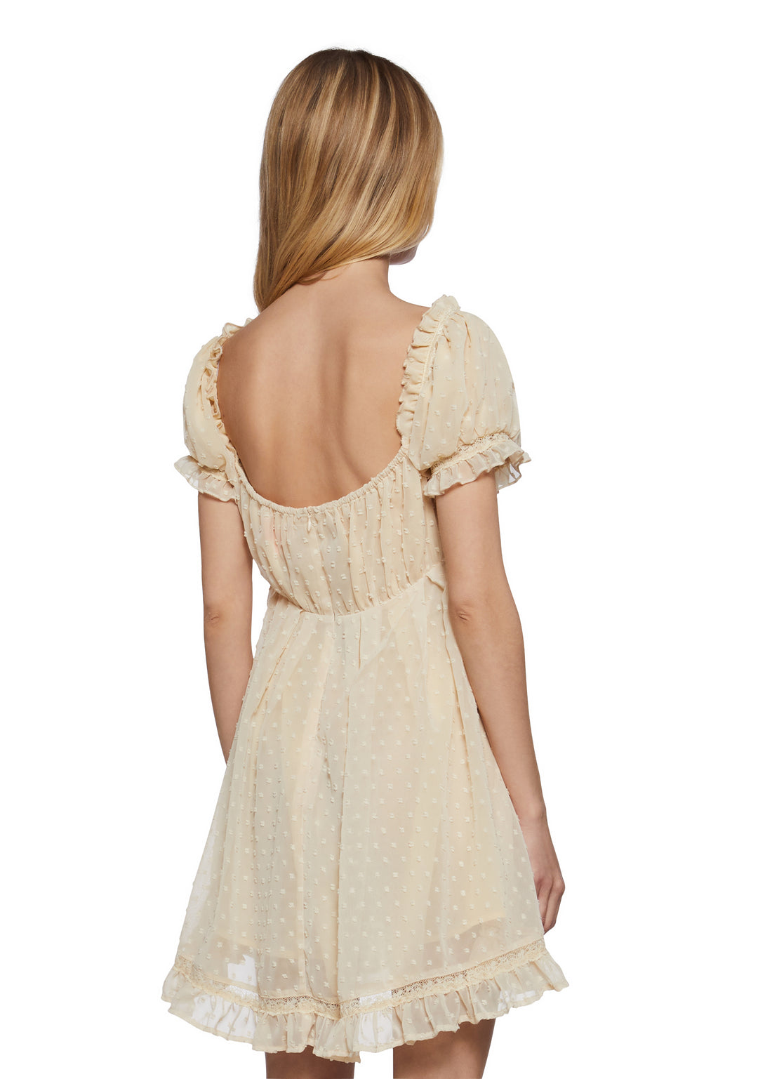 Womens Chiffon Swiss Dot Babydoll Mini Dress Sugar Thrillz - Yellow - Image 4