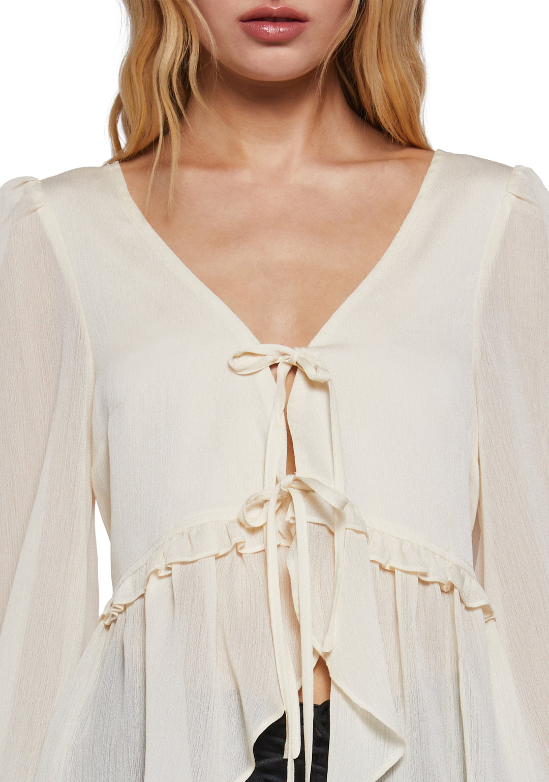Womens Peasant Top With Puffy Sleeves Current Mood - Off White - Image 5