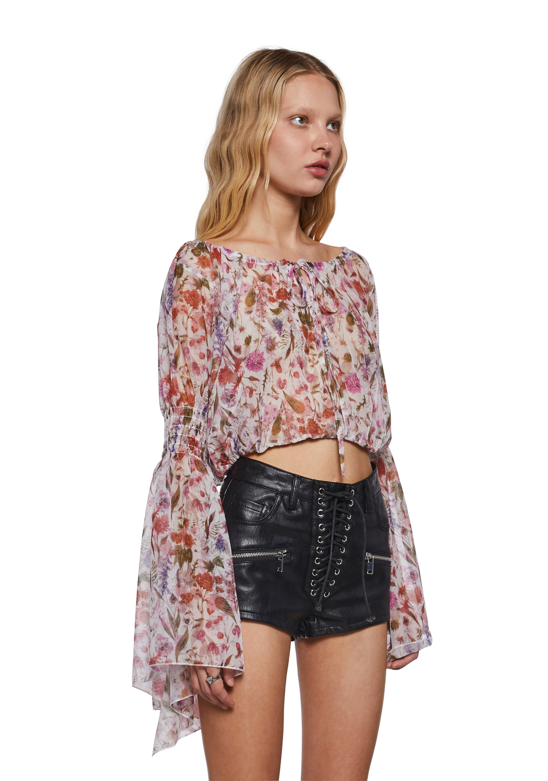 Womens Floral Mesh Flowy Peasant Blouse Current Mood - Multi - Image 3