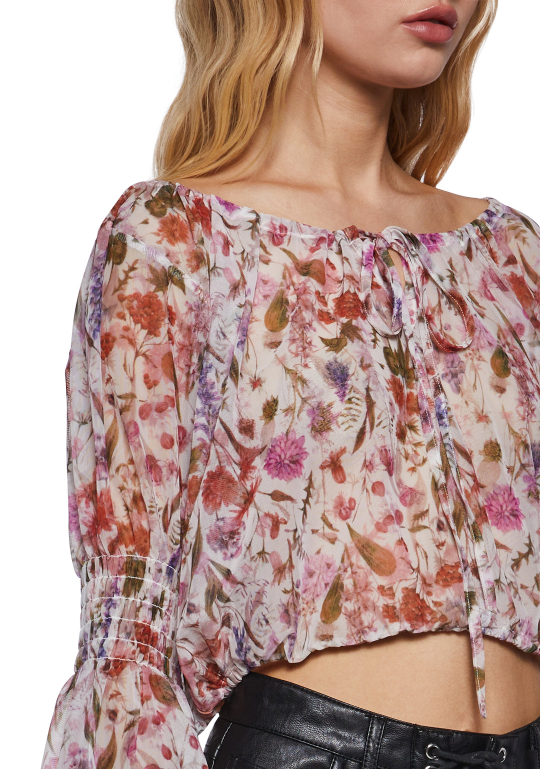 Womens Floral Mesh Flowy Peasant Blouse Current Mood - Multi - Image 5