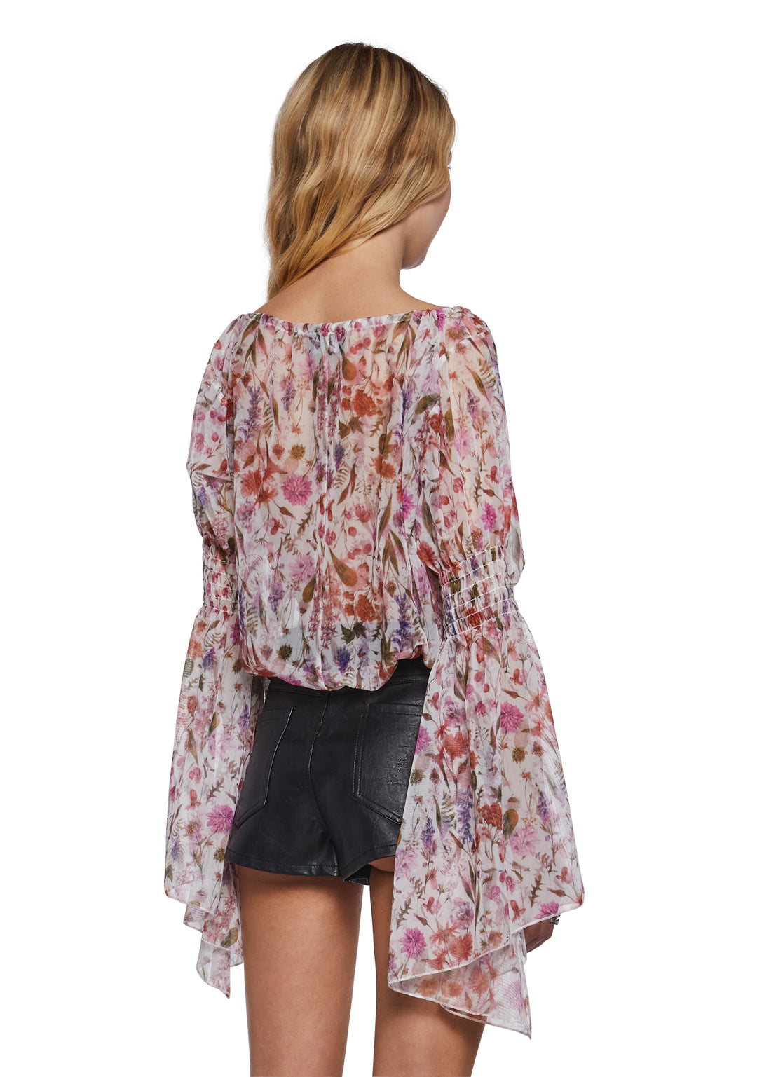 Womens Floral Mesh Flowy Peasant Blouse Current Mood - Multi - Image 4