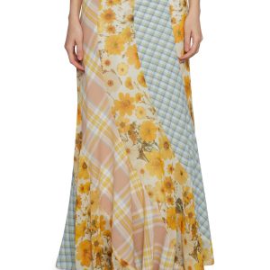 Womens Patchwork Floral Striped Maxi Skirt Current Mood - Multi