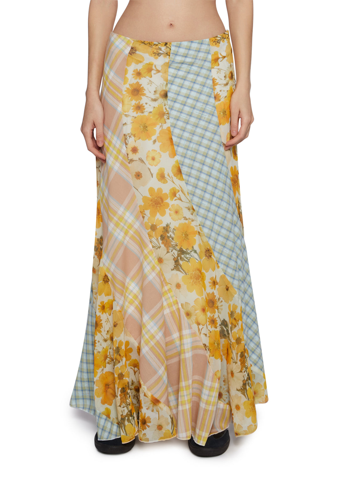 Womens Patchwork Floral Striped Maxi Skirt Current Mood - Multi