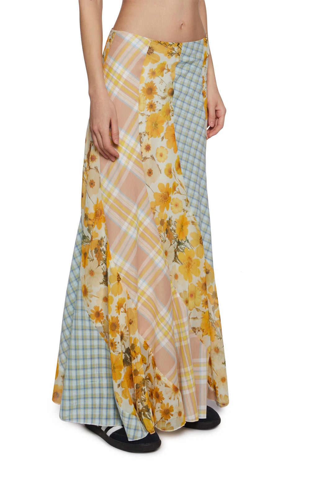 Womens Patchwork Floral Striped Maxi Skirt Current Mood - Multi - Image 3