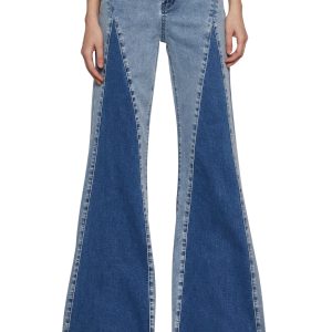 Womens Two Tone Denim Wide Leg Jeans Current Mood - Blue