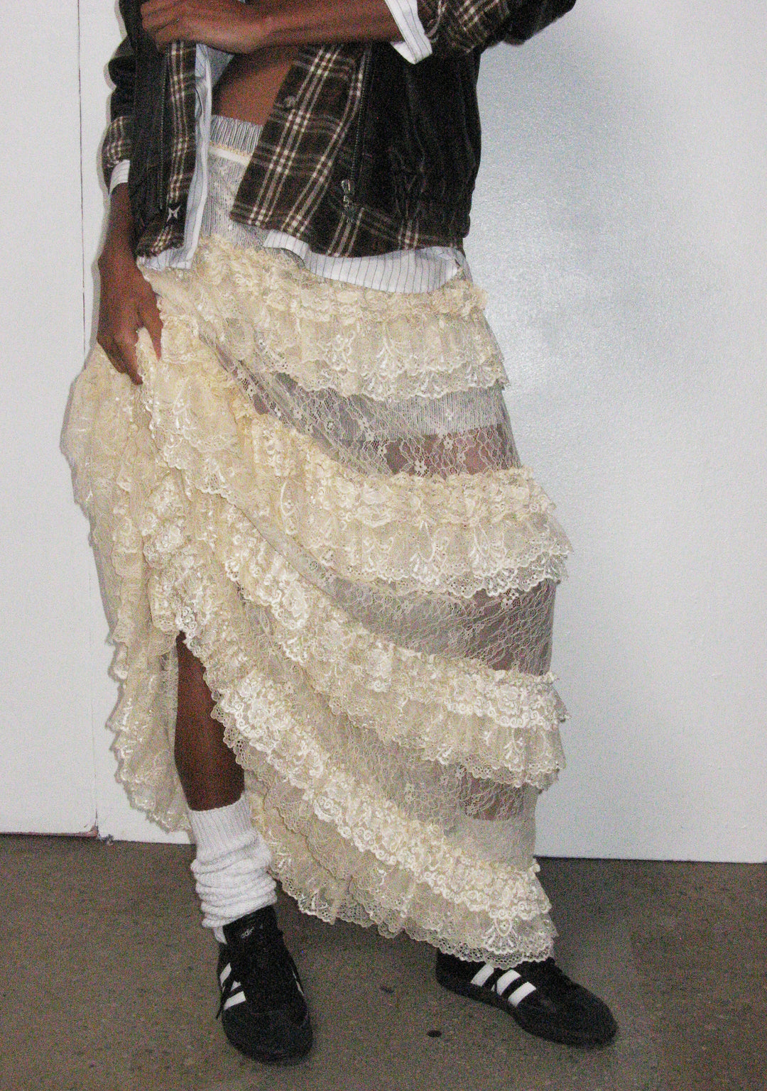 Womens Sheer Lace Maxi Ruffled Skirt Current Mood - Off White - Image 6