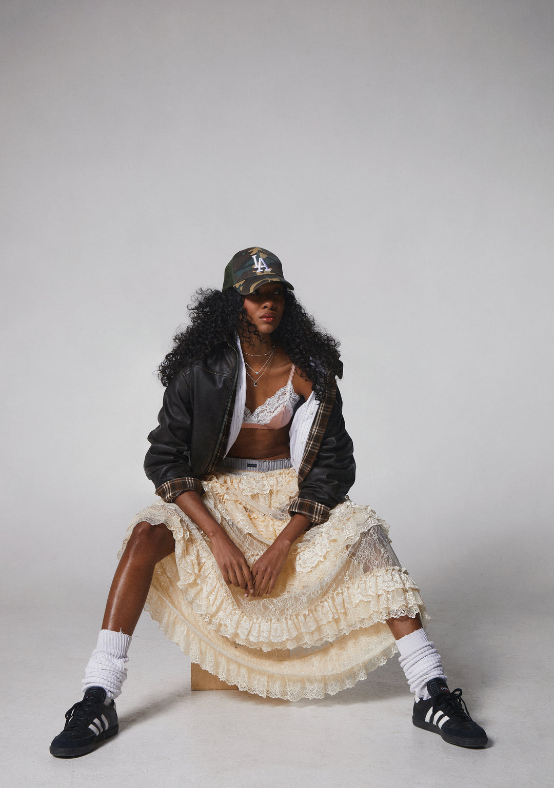 Womens Sheer Lace Maxi Ruffled Skirt Current Mood - Off White - Image 7