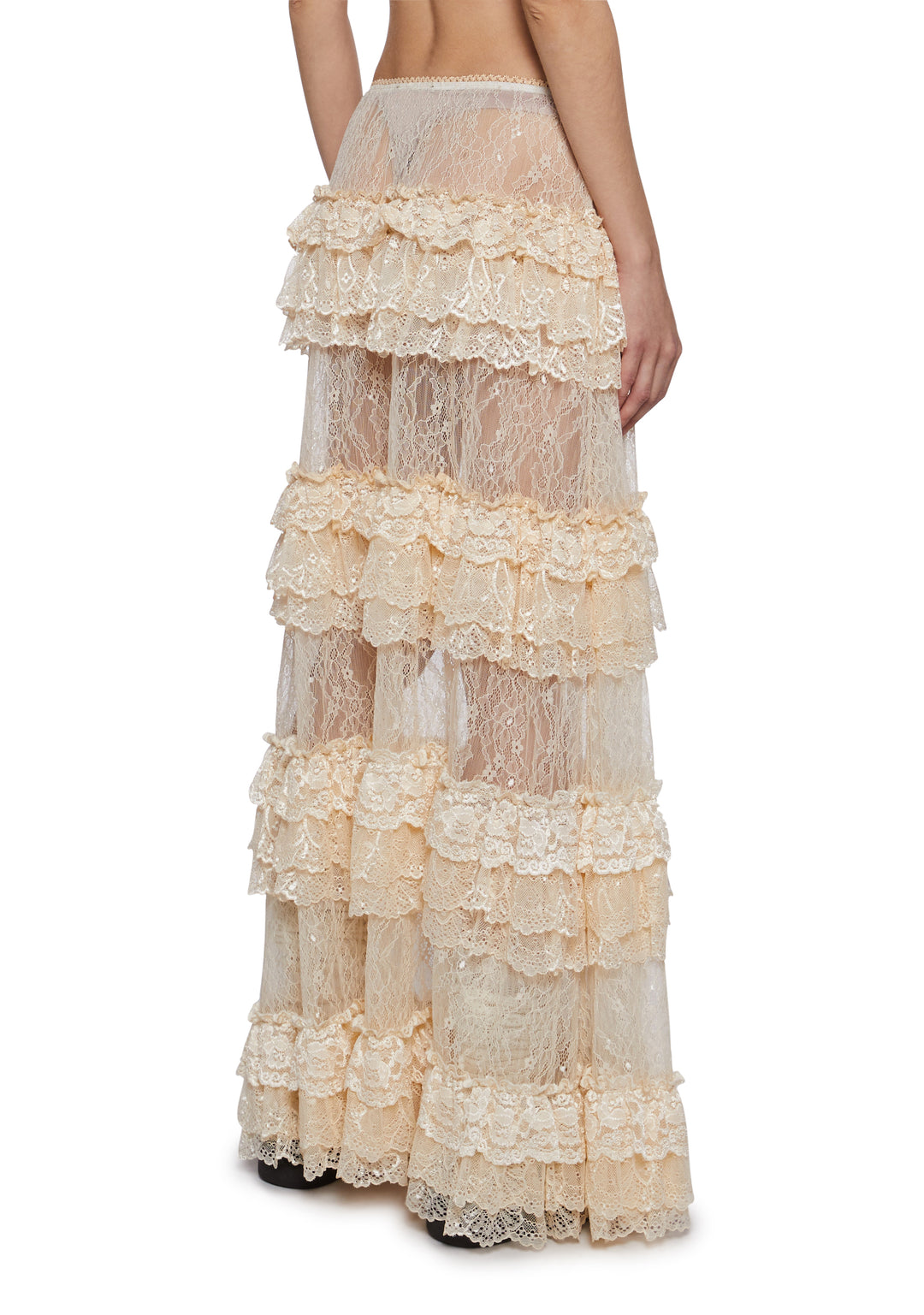 Womens Sheer Lace Maxi Ruffled Skirt Current Mood - Off White - Image 4