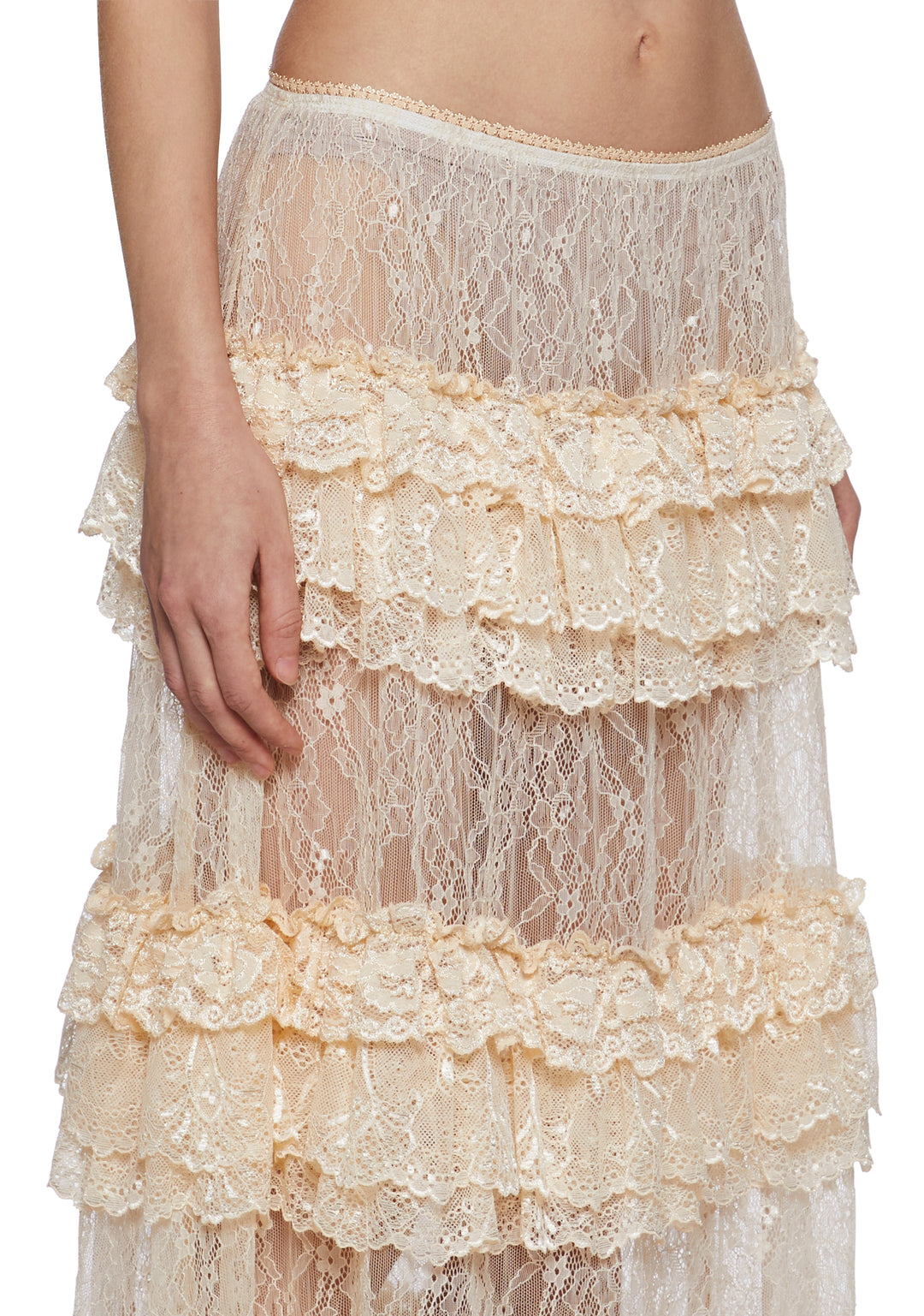 Womens Sheer Lace Maxi Ruffled Skirt Current Mood - Off White - Image 5