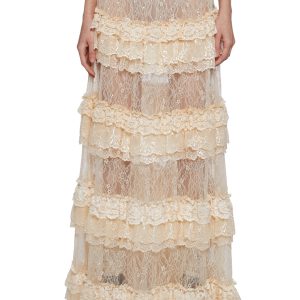 Womens Sheer Lace Maxi Ruffled Skirt Current Mood - Off White