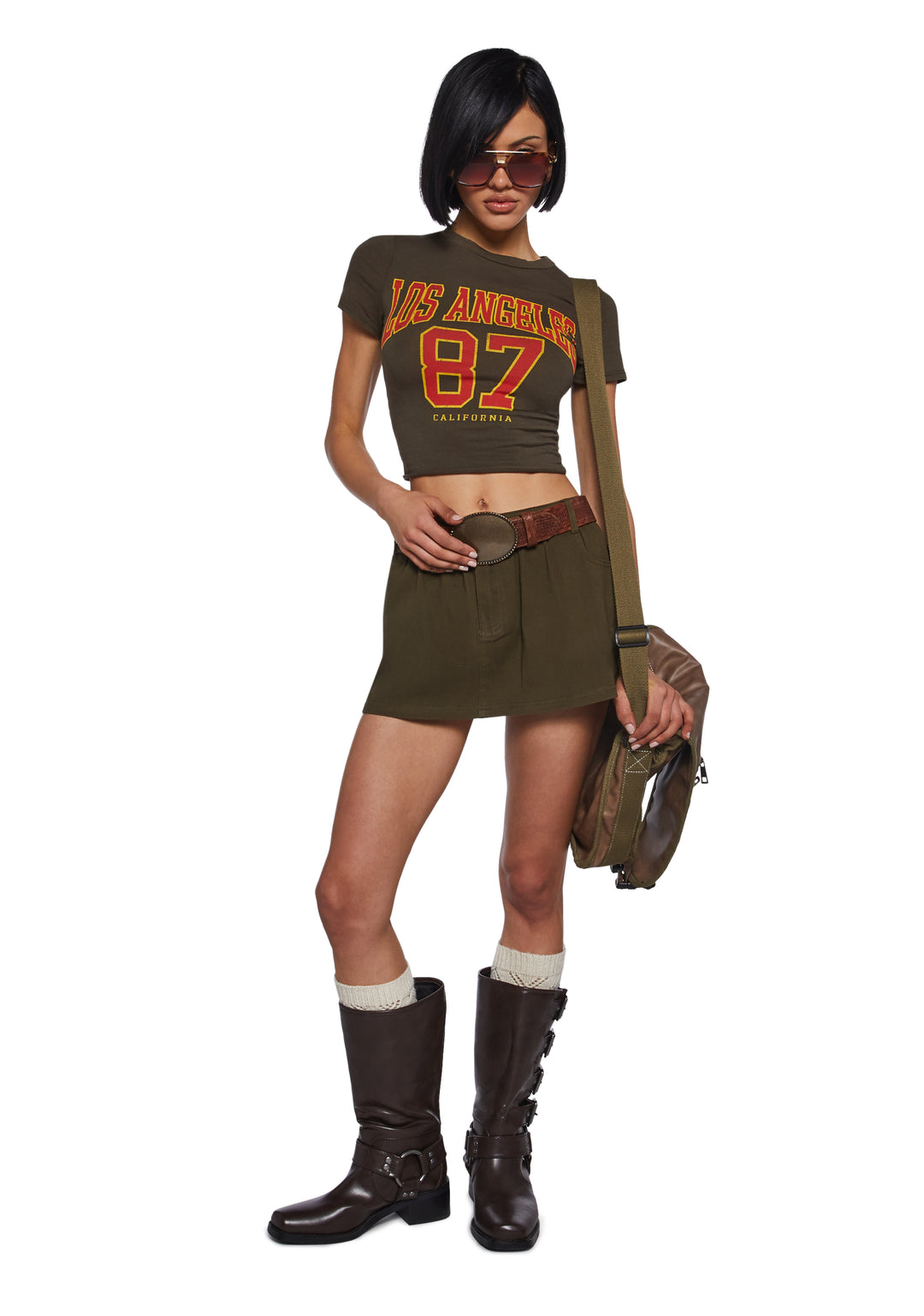 Womens Twill Cotton Mini Skirt With Pockets Current Mood - Green - Image 2