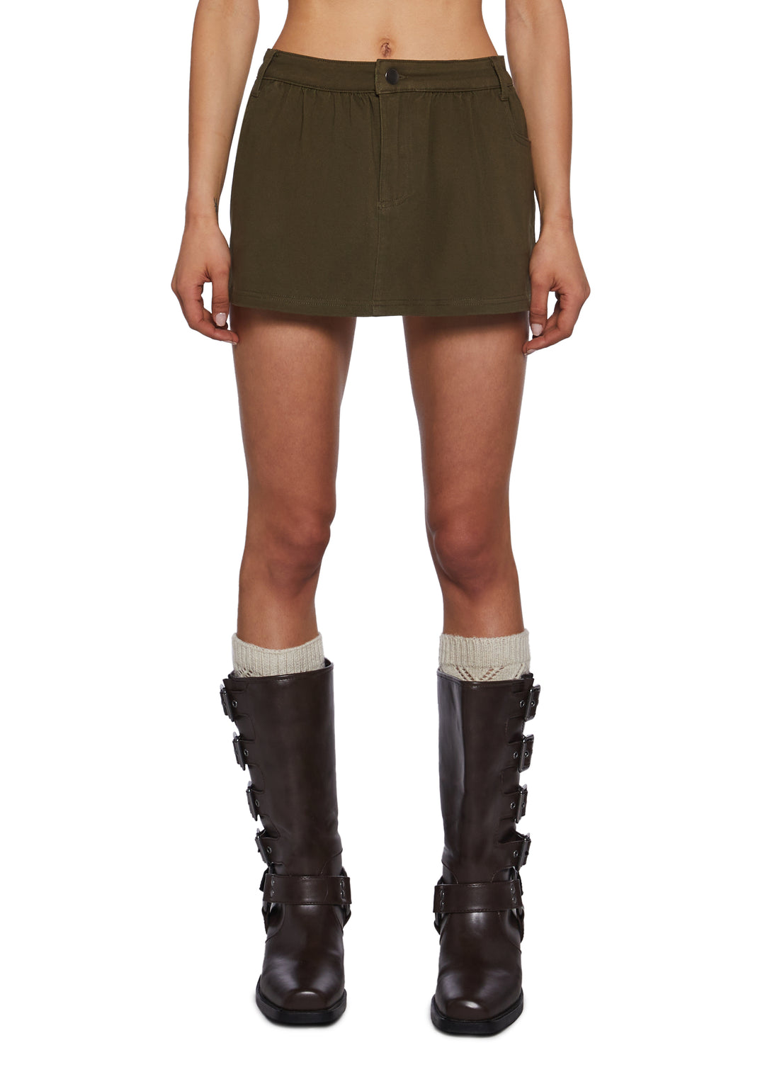 Womens Twill Cotton Mini Skirt With Pockets Current Mood - Green