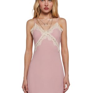 Womens Sexy Crepe Lace Slip Dress Current Mood - Pink